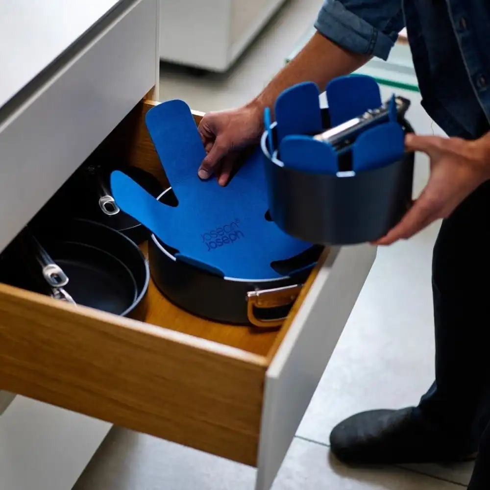 Alternative view of Joseph Joseph Space Folding Handle Ceramic Non-Stick 3-Piece Saucepan Set | Blue