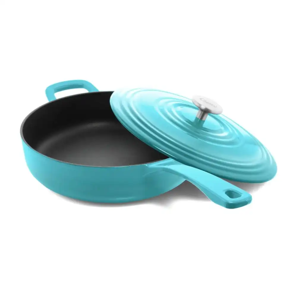 Chantal 4 Qt. Round Cast Iron Saute Skillet with Lid | Sea Blue
