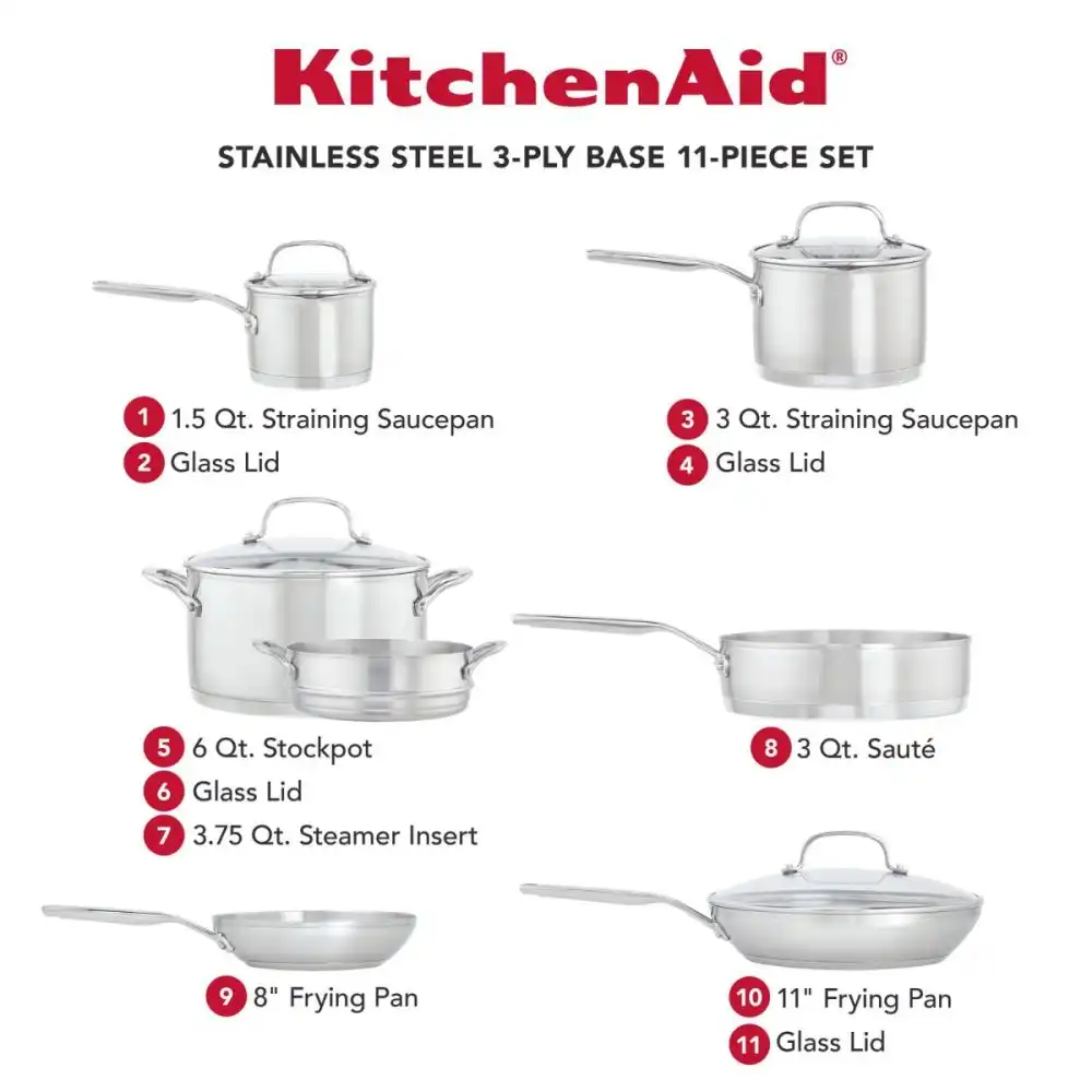Alternative view of KitchenAid Stainless Steel 3-Ply Cookware Set | 11-Piece