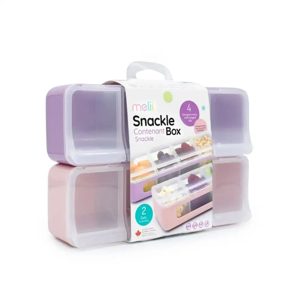 Melii 2-Piece 4 Compartment Snackle Box | Pink & Purple