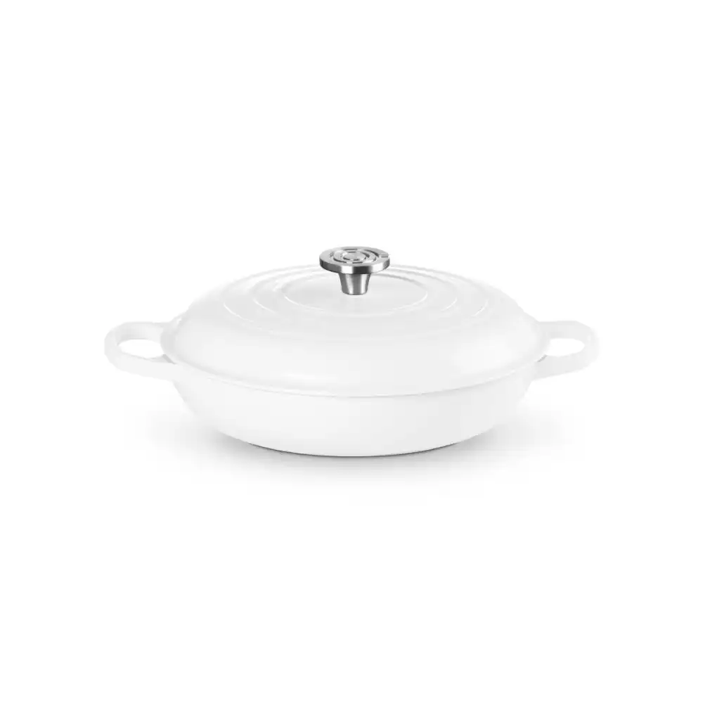 Alternative view of Le Creuset 3.5 Qt. Signature Enameled Cast Iron Braiser with Crucible Stainless Steel Knob | White