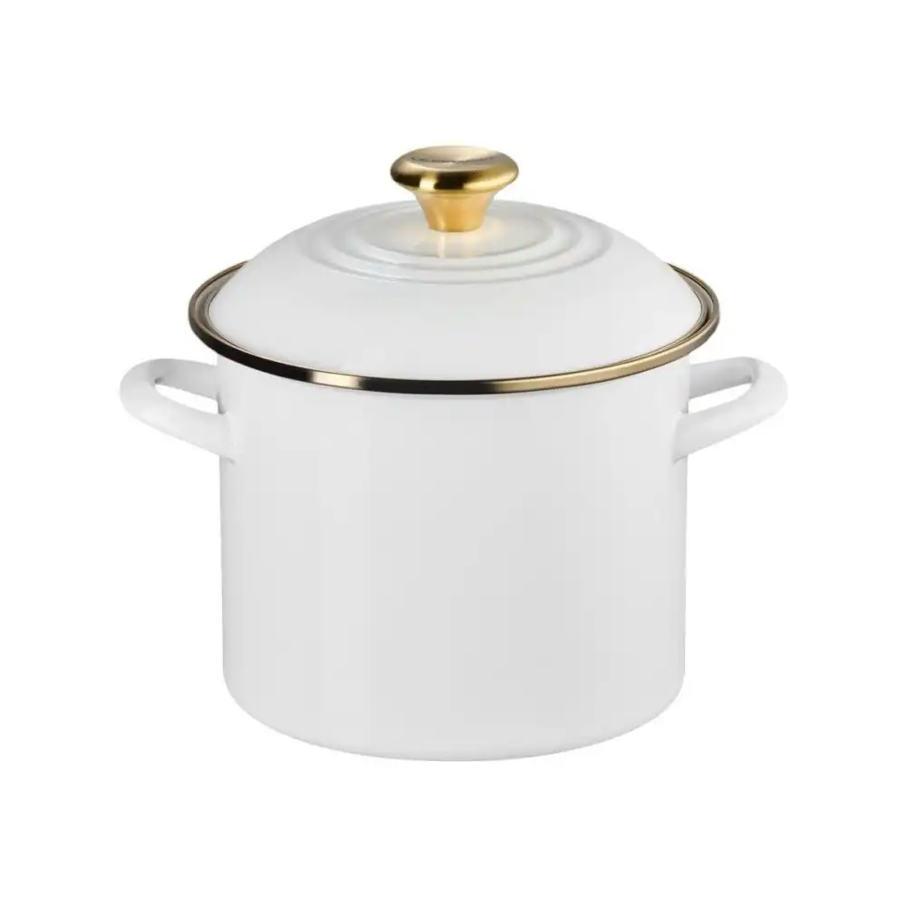 Le Creuset Traditional 6 Qt. Stockpot with Signature Gold Knob | White