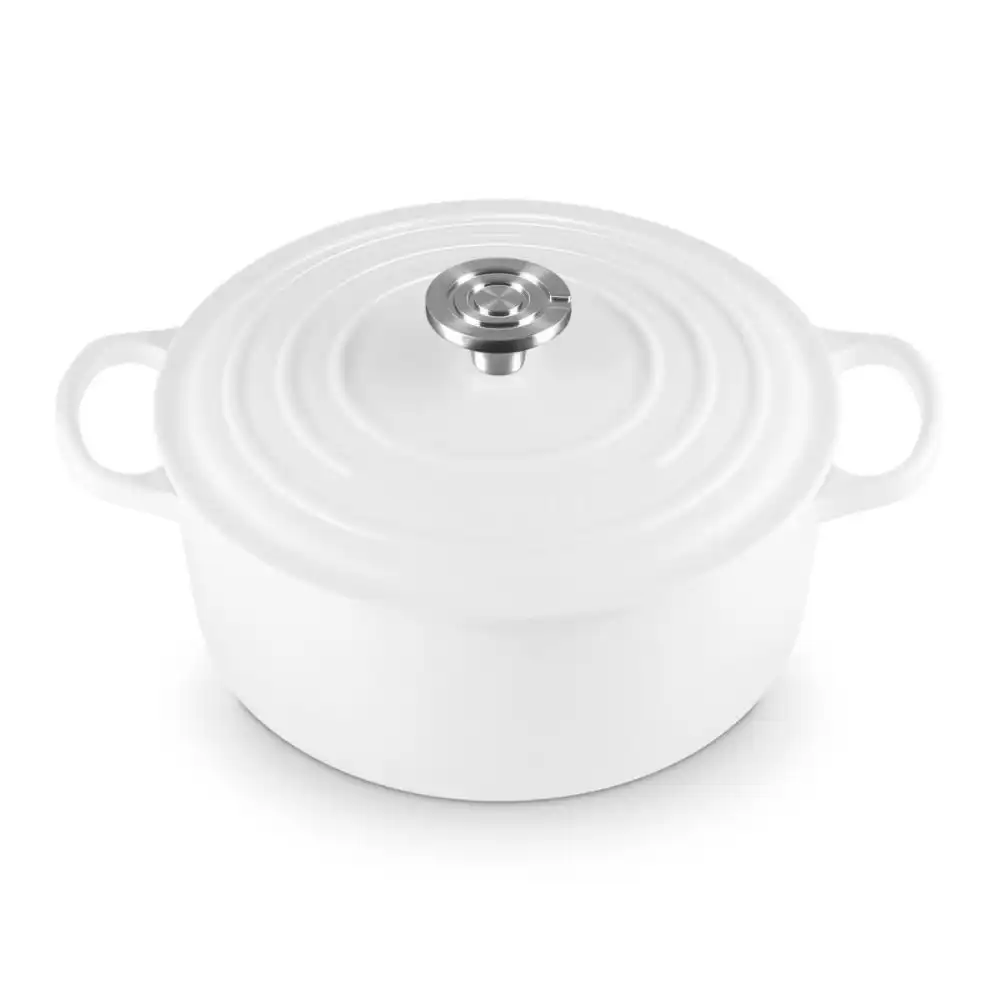Le Creuset 7.25 Qt. Round Signature Dutch Oven with Crucible Stainless Steel Knob | White