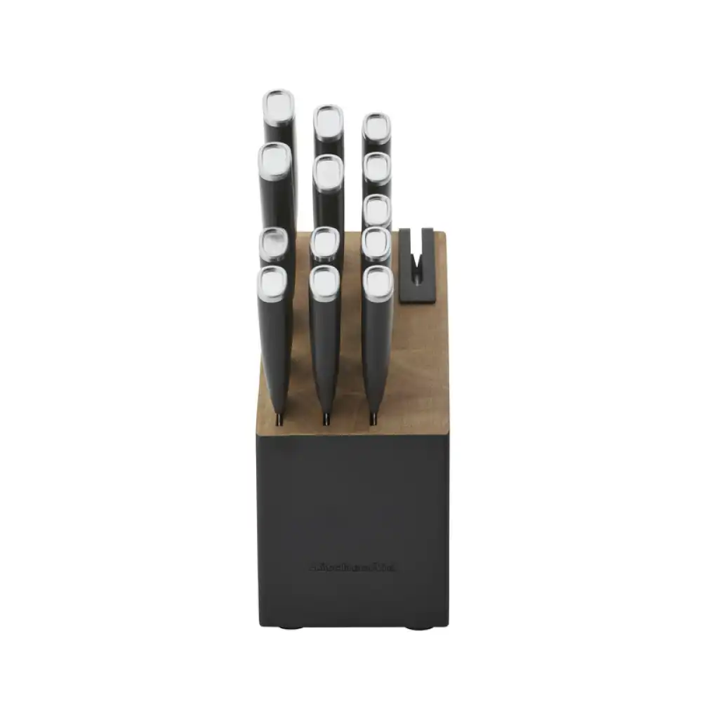 Alternative view of KitchenAid Classic 14-Piece Self-Sharpening Slim Knife Block Set | Black Handles with Two-Tone Black & Natural Block