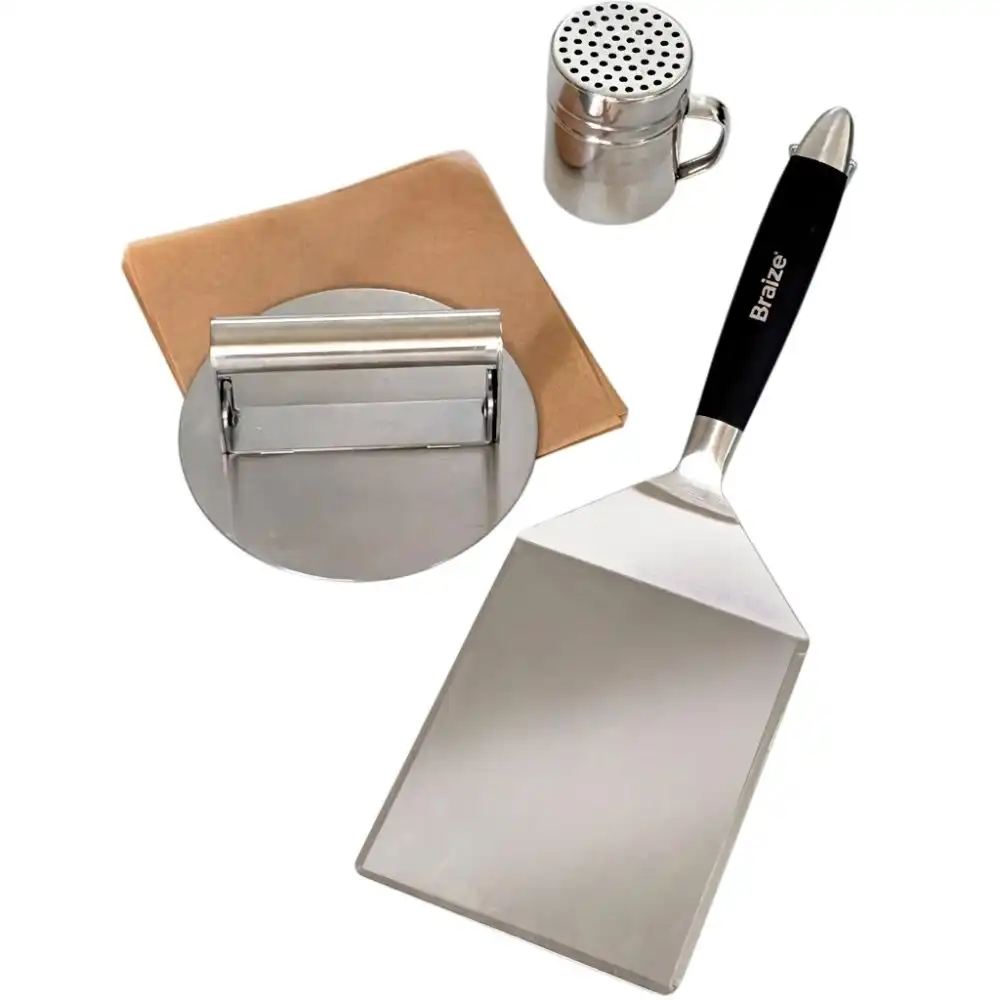 Braize Smash Burger Press Kit with Seasoning Shaker