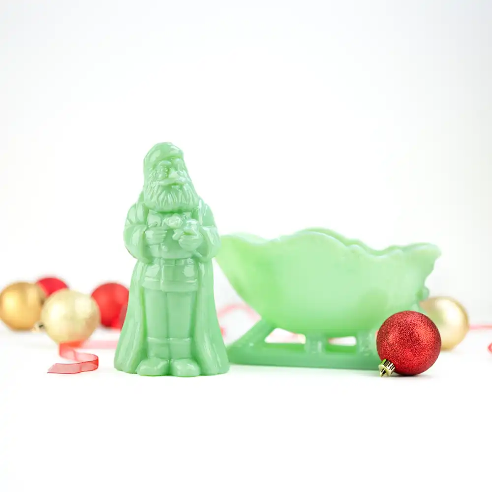 Alternative view of Mosser Glass Standing Santa Figurine | Jadeite