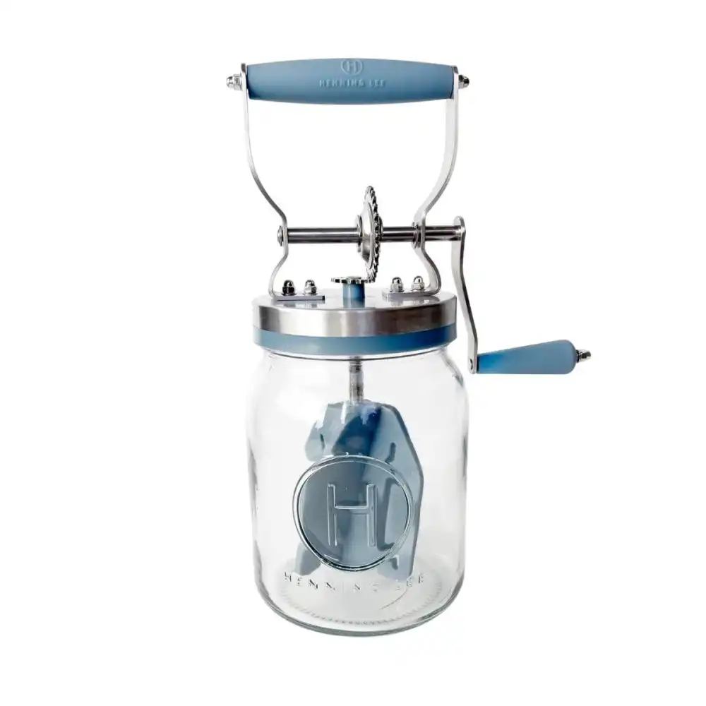 Henning Lee 32oz Manual Glass Butter Churner | Blue