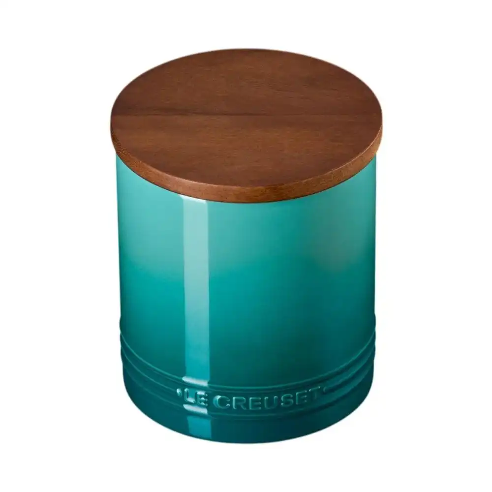 Le Creuset Signature 1.2 Qt. Stoneware Canister with Acacia Wood Lid | Blue Riviera