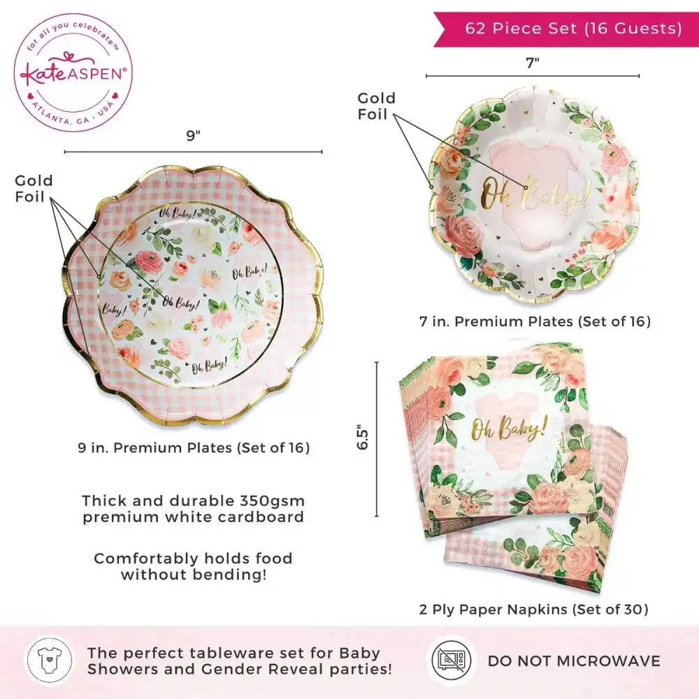 Alternative view of Kate Aspen Baby Shower Onesie 62-Piece Tableware Set | Pink Floral