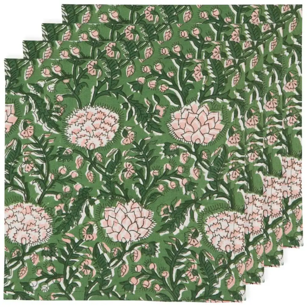 Danica Heirloom Block Print Napkins (Set of 4) | Peony
