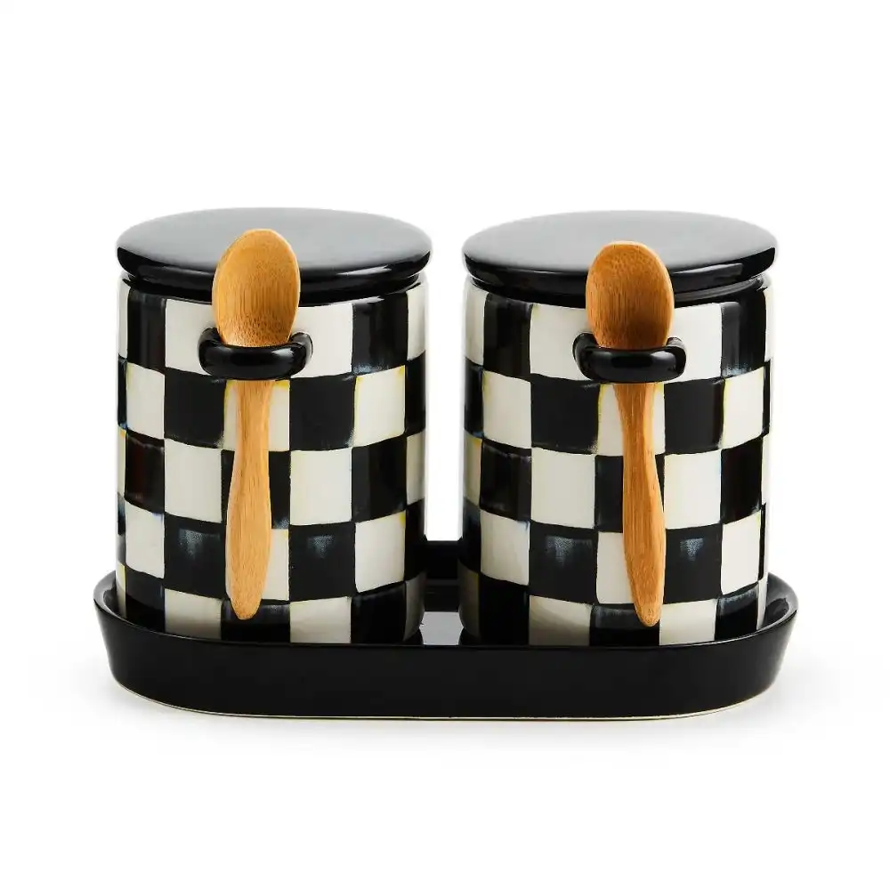 MacKenzie-Childs Courtly Check 12oz Farmhouse Canister with Spoon | Set of 2