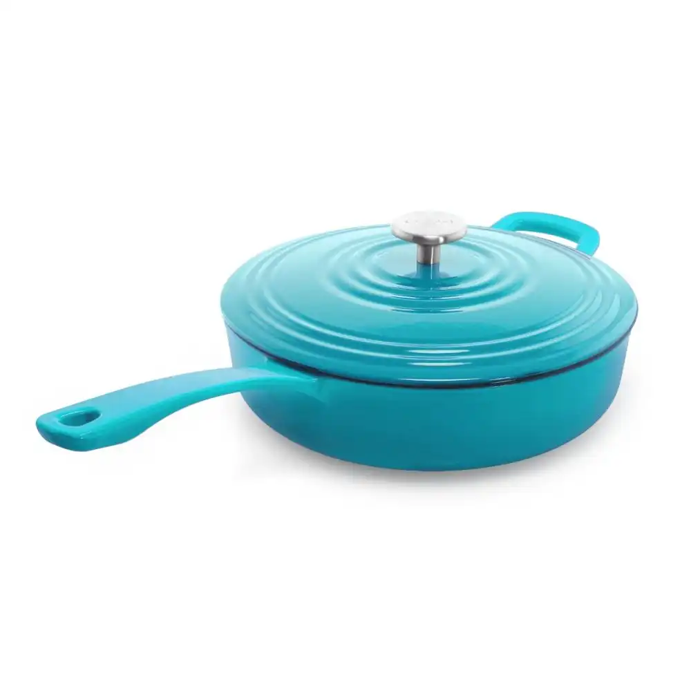 Alternative view of Chantal 4 Qt. Round Cast Iron Saute Skillet with Lid | Sea Blue