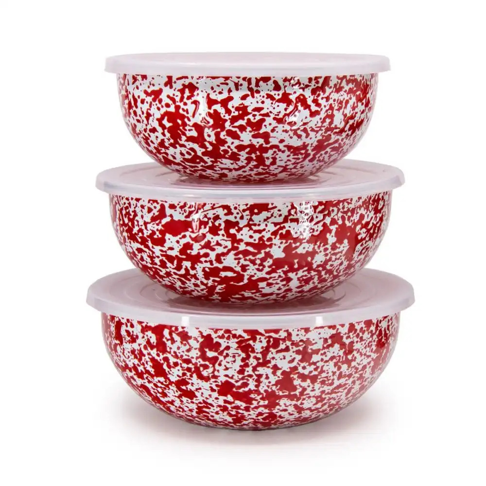 Crow Canyon 3-Piece Multi-Purpose Bowl Set with Lids | Red Splatter