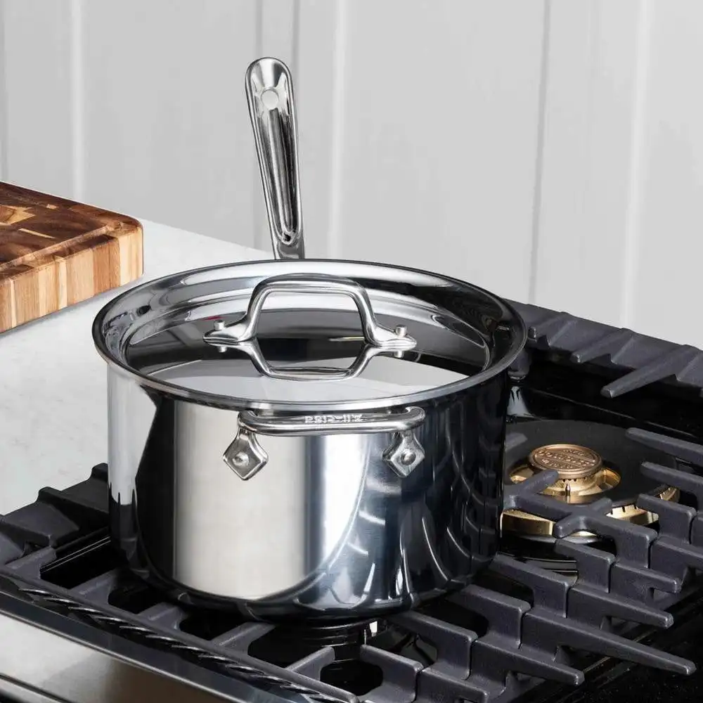 Alternative view of All-Clad D3 Stainless Steel 3-Ply Bonded Sauce Pan with Lid | 4-Quart
