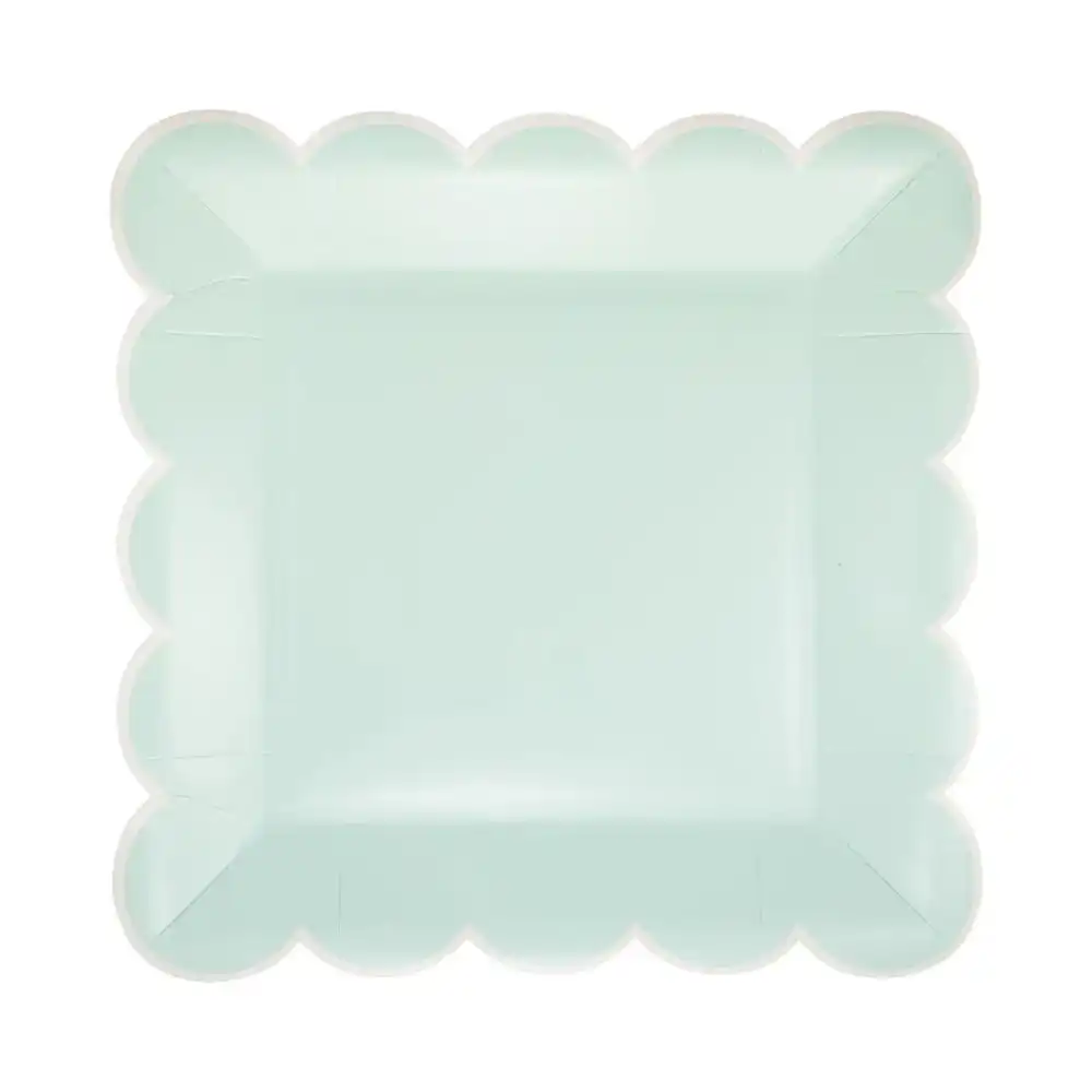 My Mind's Eye 8-Piece 9" Square Paper Plates | Aqua Scalloped