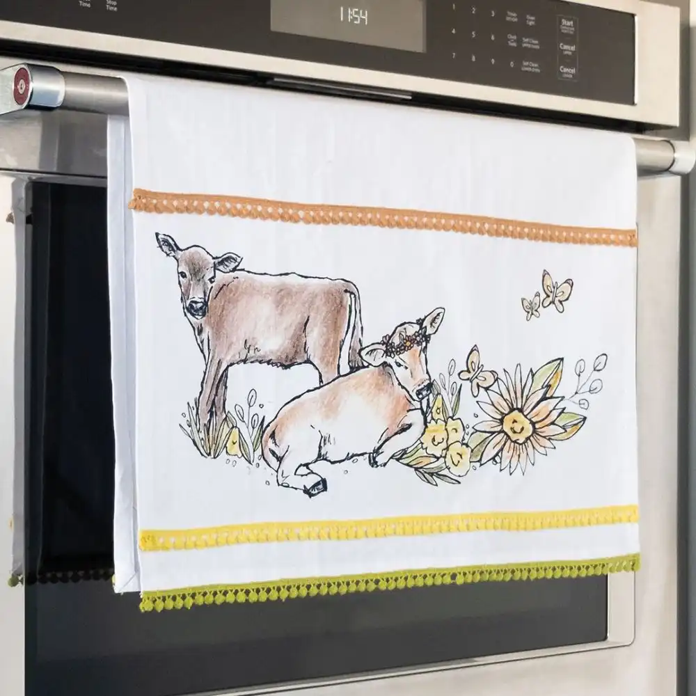 Alternative view of Everything Kitchens Barnyard Baby Animals 19" x 28" Tea Towel | "Have a Jersey Cow" - Calf