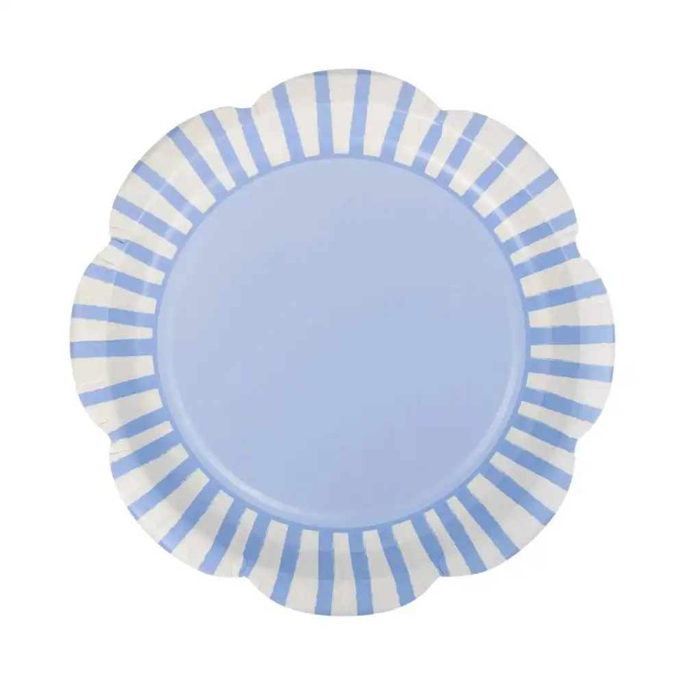 My Mind's Eye 8-Piece 9" Scallops Paper Plates | Blue Striped