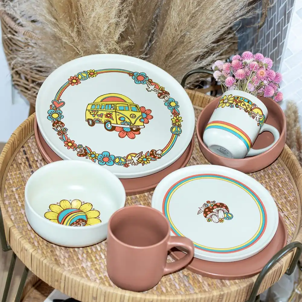 Alternative view of Everything Kitchens Modern Flat 32-Piece Dinnerware Set | Peace & Love + Terracotta