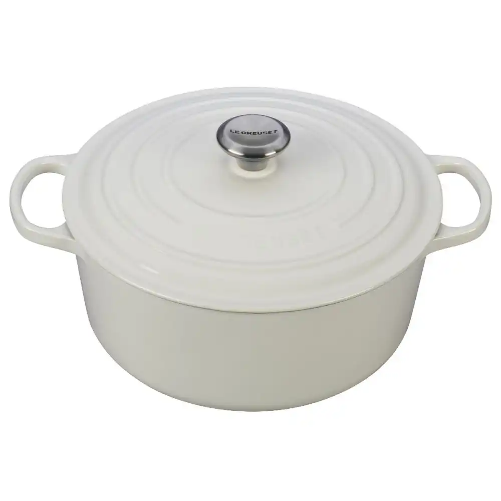 Le Creuset 7.25 Qt. Round Signature Dutch Oven with Stainless Steel Knob | White