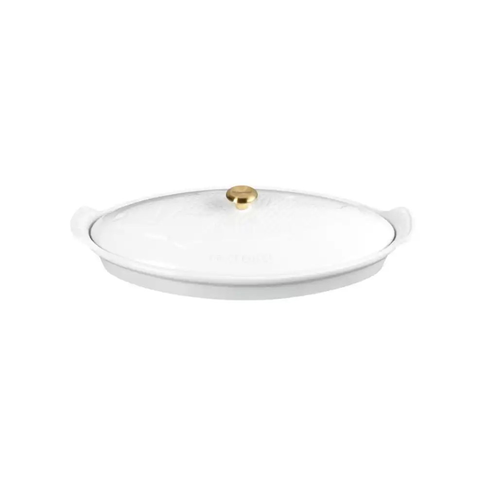 Le Creuset Heritage 1.7 Qt. Fish Baker with Gold Knob | White