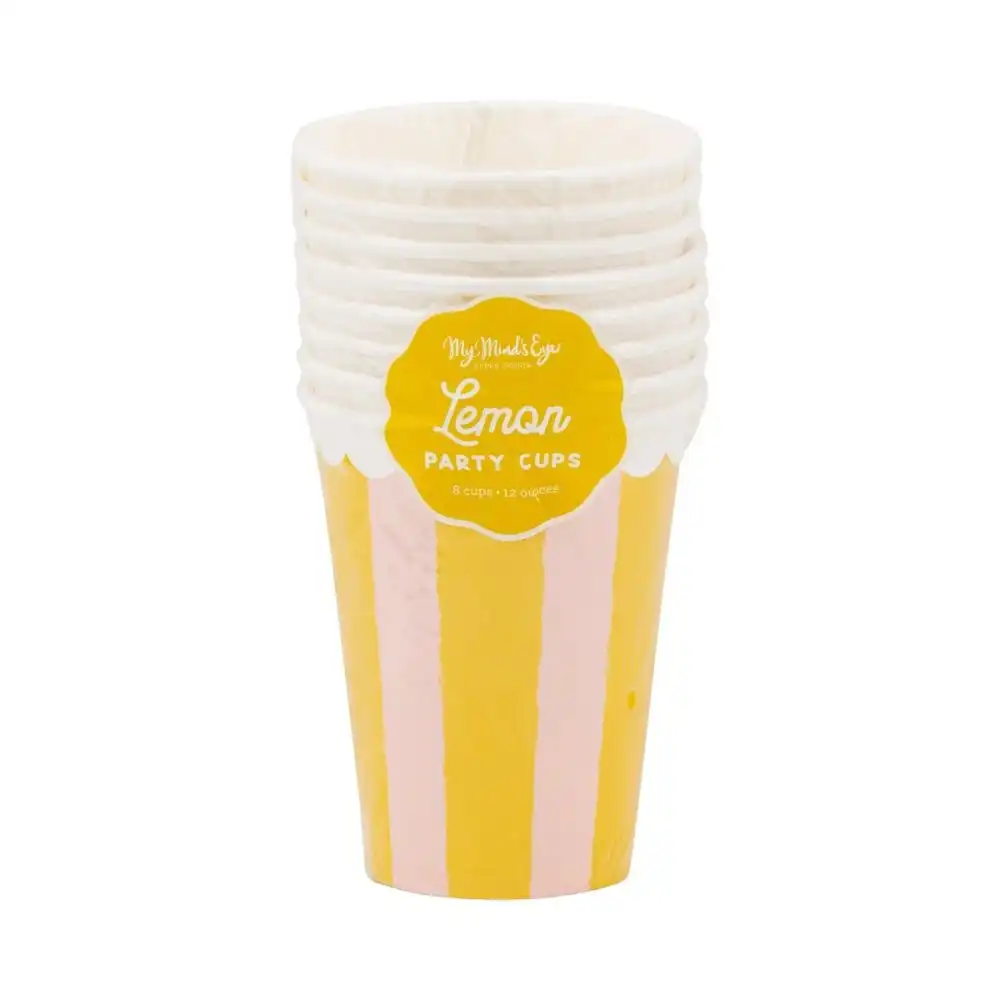 Alternative view of My Mind's Eye 8-Piece 12oz Striped Party Cups | Yellow & Pink