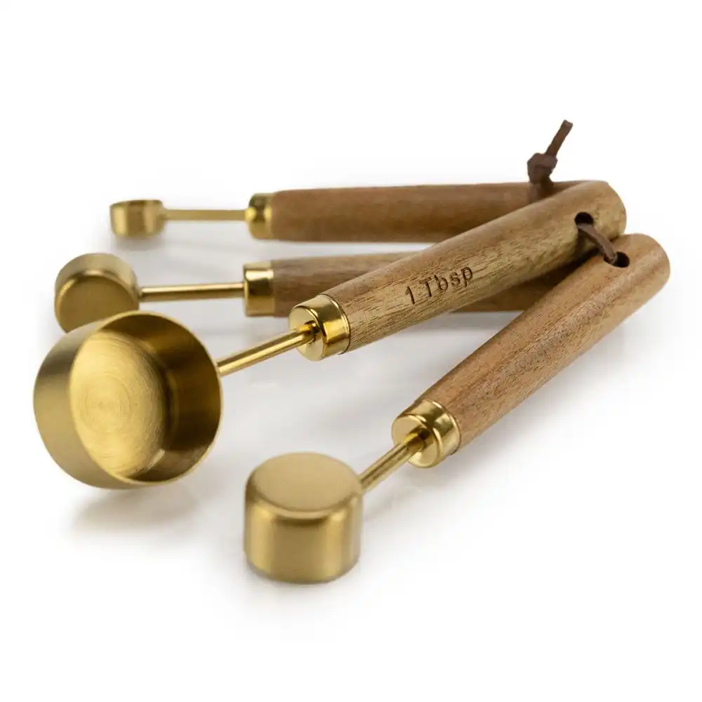Alternative view of Everything Kitchens Modern Essentials Gold Measuring Spoons with Wood Handles | Set of 4