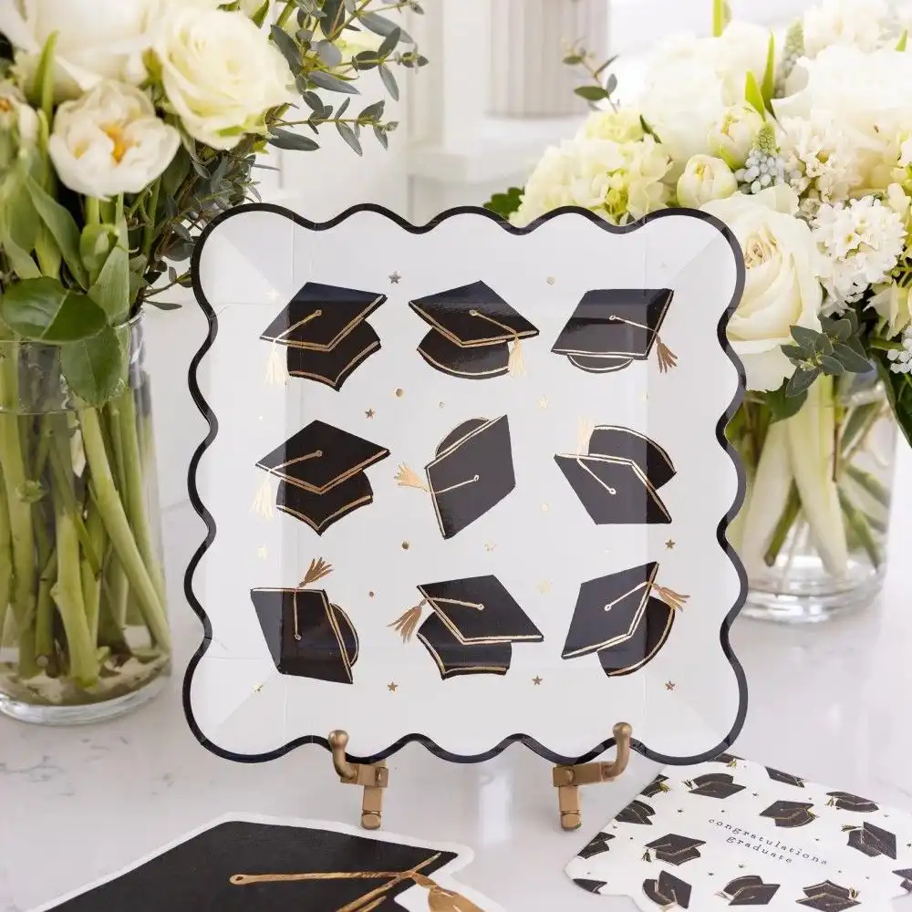 Alternative view of My Mind's Eye 9" Scalloped Grad Hat Paper Plate | 8-Piece