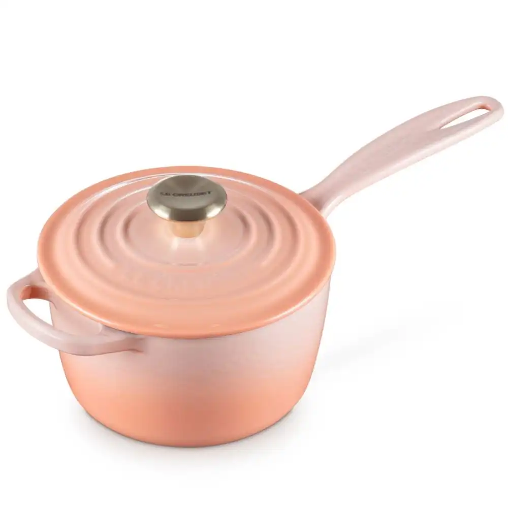 Le Creuset 1.75 Qt. Signature Enameled Cast Iron Saucepan with Gold-Colored Stainless Steel Knob | Pêche