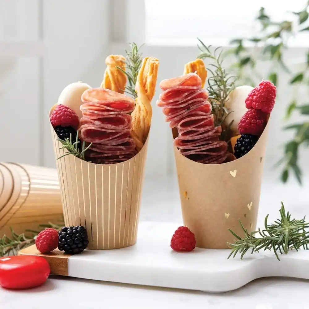 Alternative view of My Mind's Eye Gold Foil Kraft Dots and Stripes Charcuterie Cups | 24-Piece
