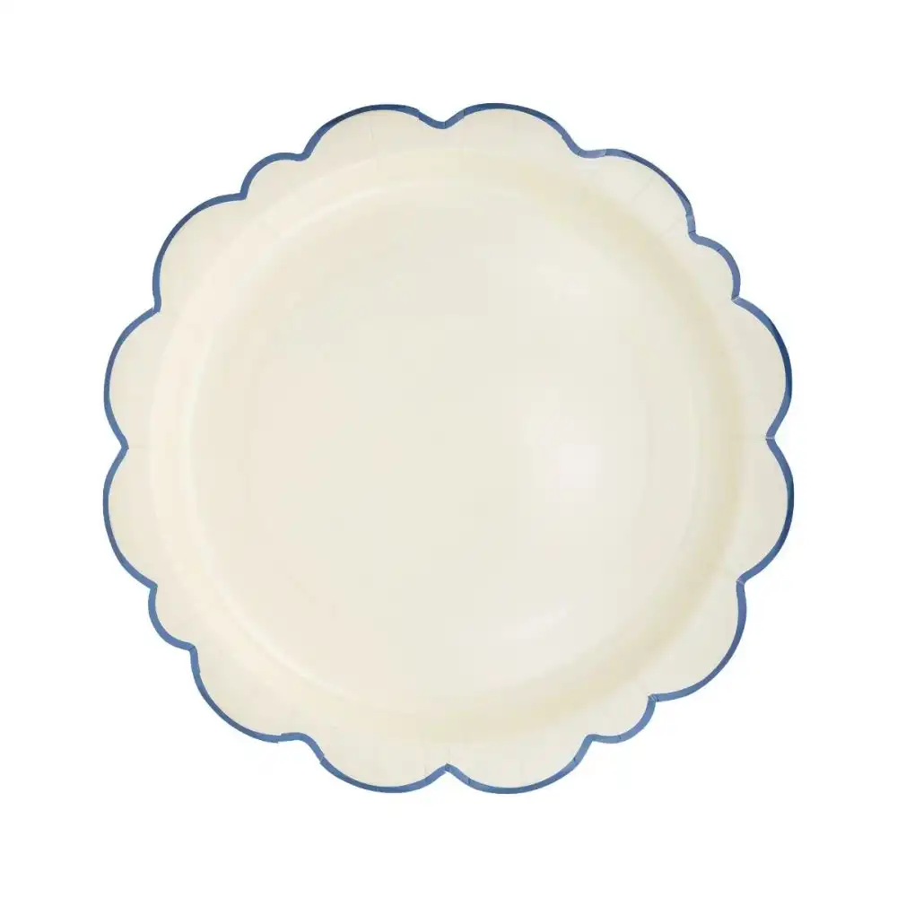 Alternative view of My Mind's Eye 8-Piece 12" Paper Plates | Pembroke Cream with Blue Edge