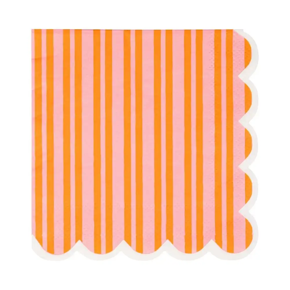 My Mind's Eye 24-Piece Cocktail Paper Napkins | Orange & Pink Striped