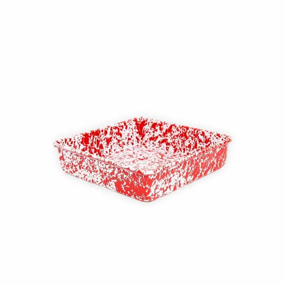 Crow Canyon Enameled 9" Square Baking Pan | Red Splatter