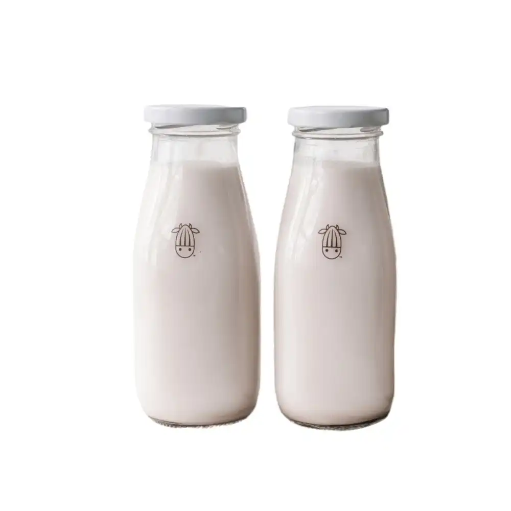 Almond Cow 2-Piece Pair of Glass Milk Bottles