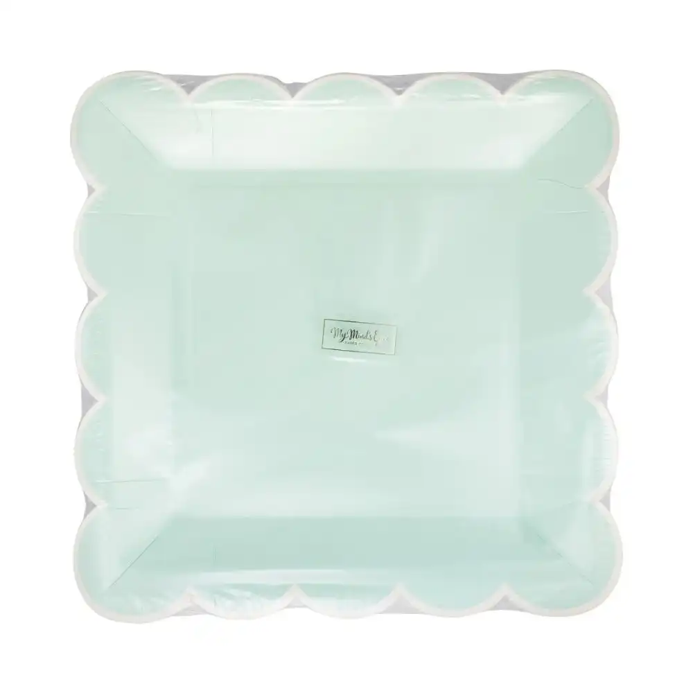 Alternative view of My Mind's Eye 8-Piece 9" Square Paper Plates | Aqua Scalloped