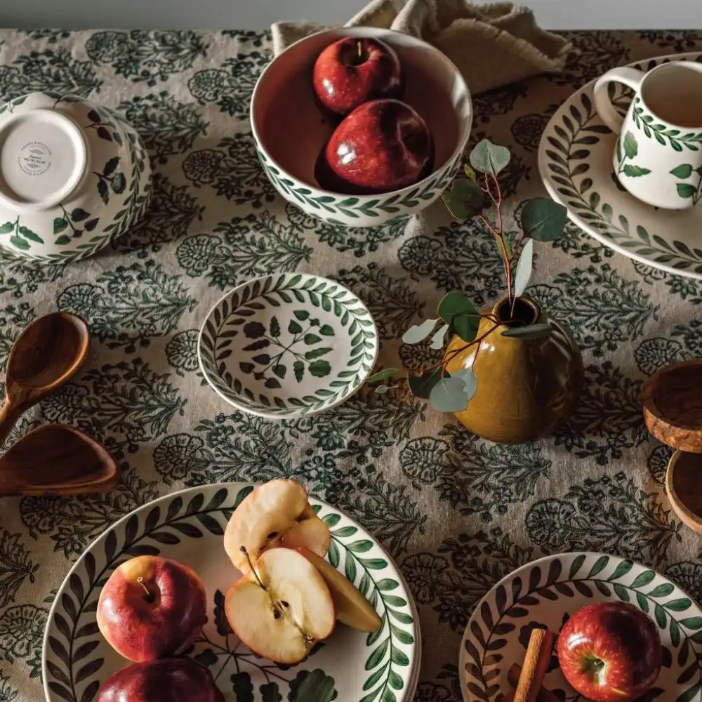 Alternative view of Danica Heirloom 60" x 84" Block Print Tablecloth | Viridian