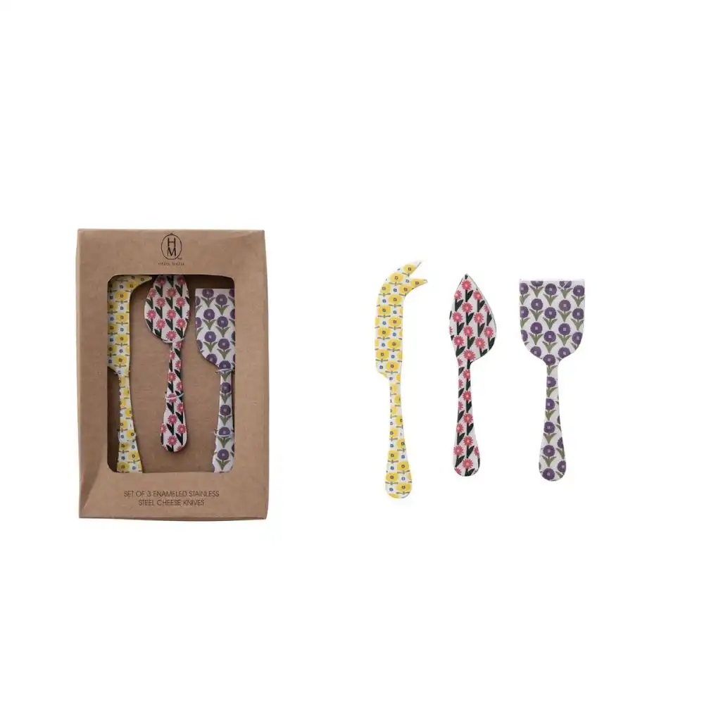 Alternative view of Hazel Mazel 7" Enameled Stainless Steel Cheese Knives (Set of 3) | Flower Pattern