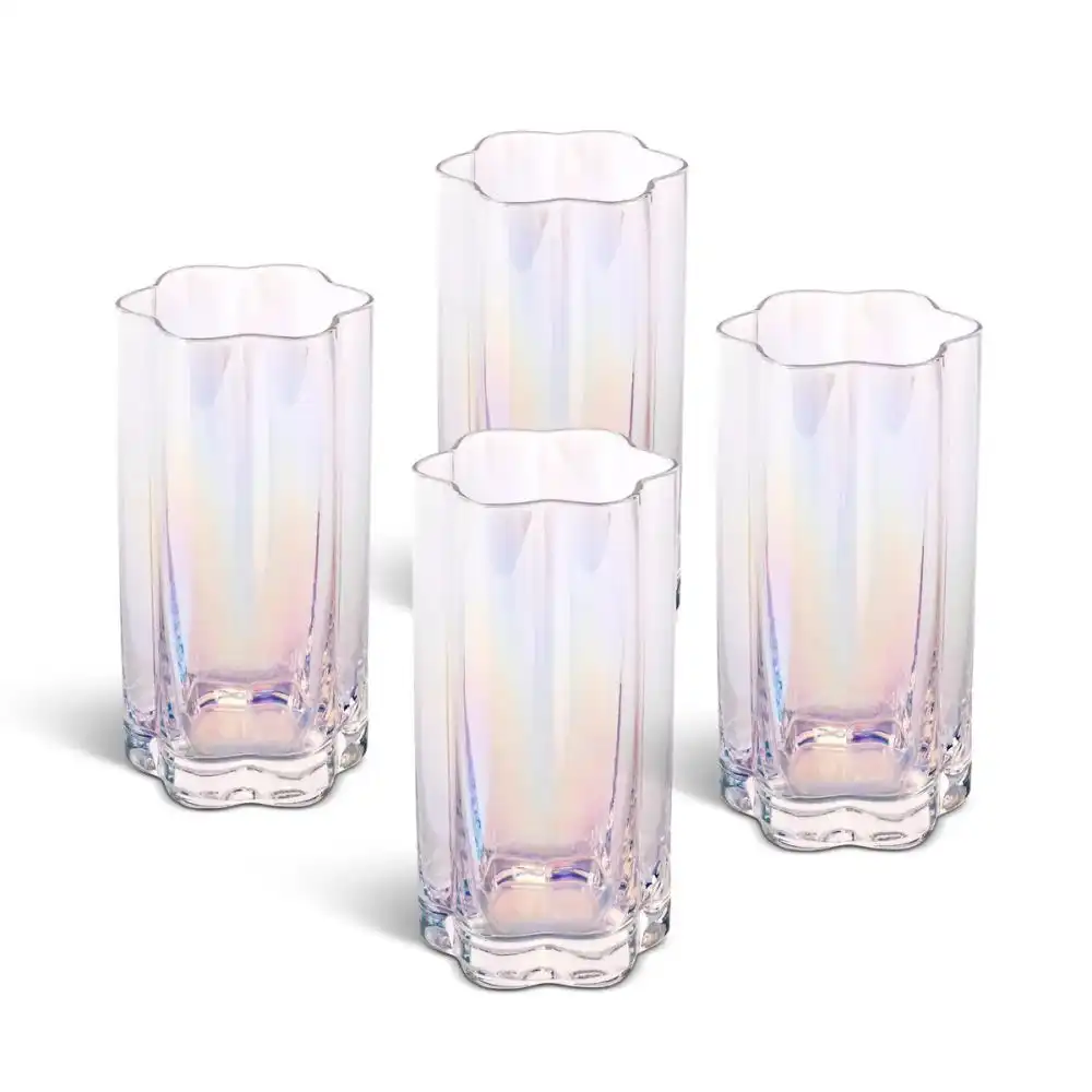 Core Home 4-Piece 15oz Flower Highball Glasses | Clear Iridescent