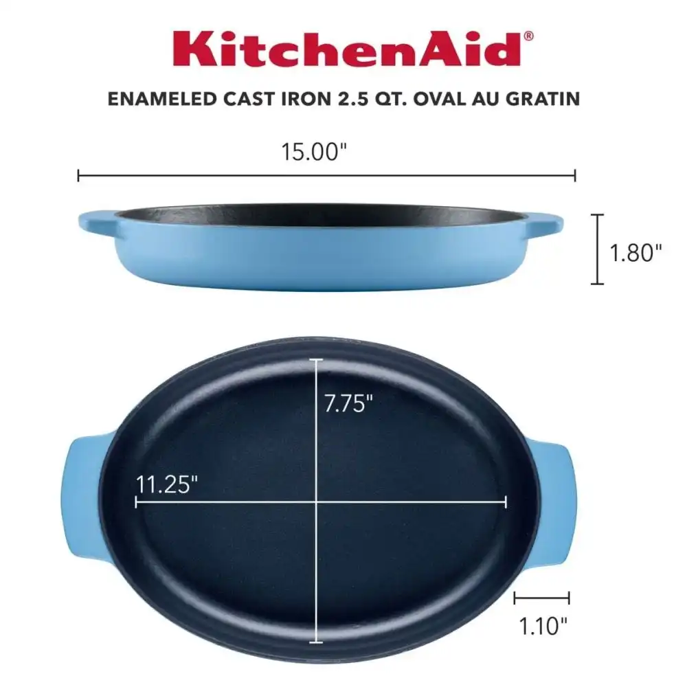 Alternative view of KitchenAid Enameled Cast Iron 2.5 Quart Oval Au Gratin Roasting Pan | Blue Velvet