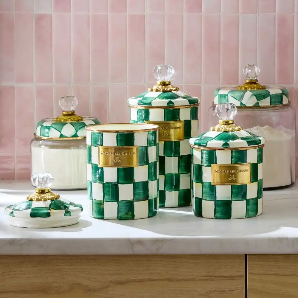 Alternative view of MacKenzie-Childs Emerald Check 2 Qt. Large Canister