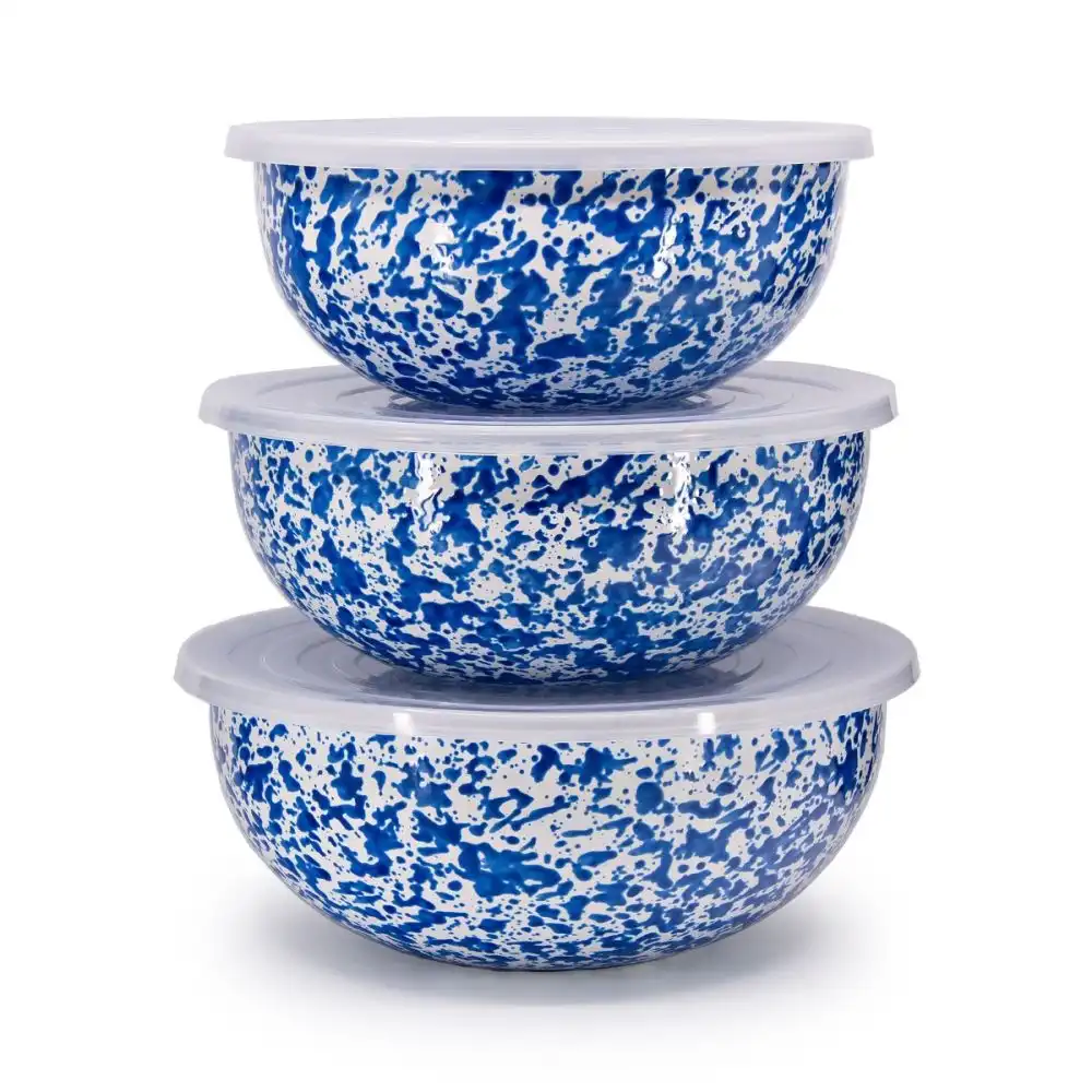 Crow Canyon 3-Piece Multi-Purpose Bowl Set with Lids | Blue Splatter