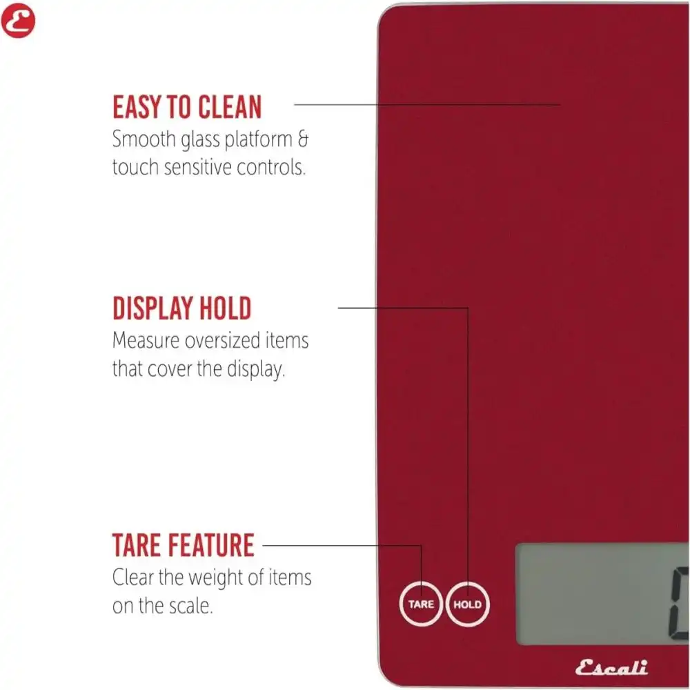 Alternative view of Escali ARTI Glass Digital Kitchen Scale | Retro Red