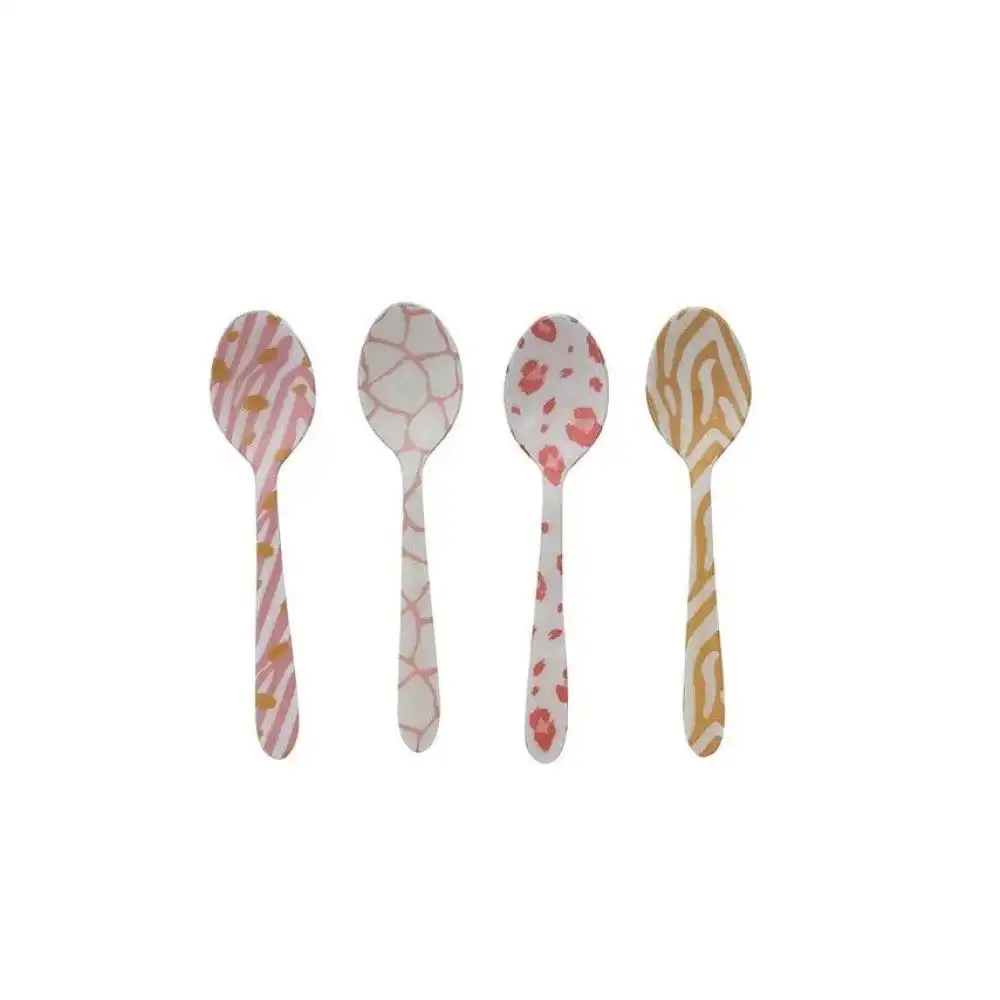 Hazel Mazel 5.25" Enameled Stainless Steel Spoons (Set of 4) | Animal Print