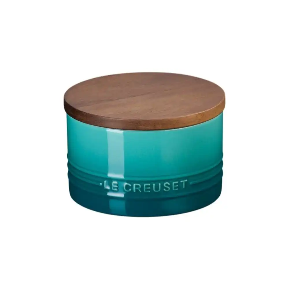 Le Creuset  Signature 16oz Stoneware Canister with Acacia Wood Lid | Blue Riviera