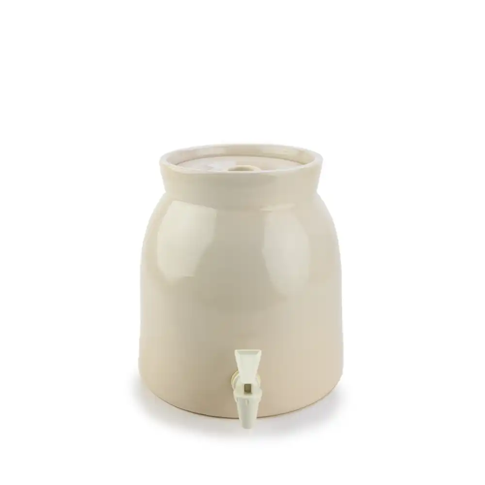 Martinez Pottery Hand Turned Stoneware 2 Gallon Beverage Dispenser & Water Bottle Holder | Natural