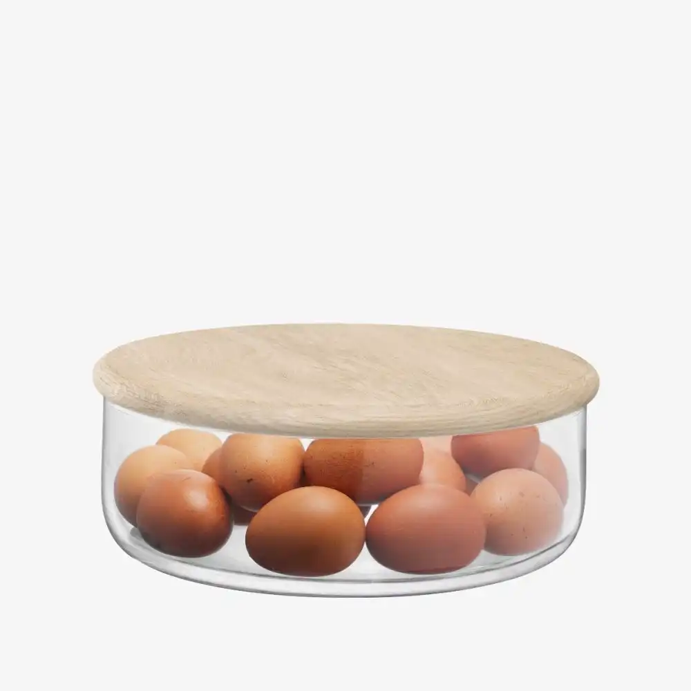 Alternative view of LSA Dine Glass Bowl/Container 10.5" x 4" with Oak Lid