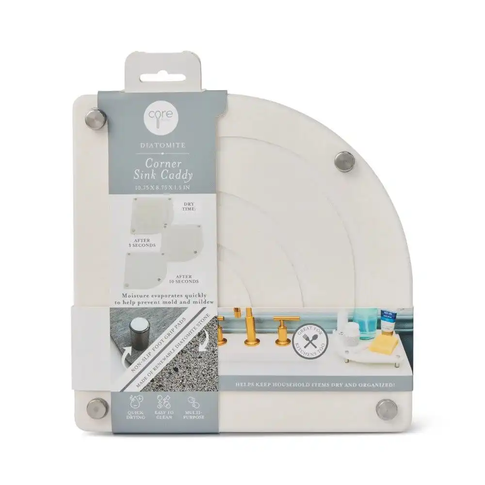 Core Home Corner Diatomite Sink Caddy | White