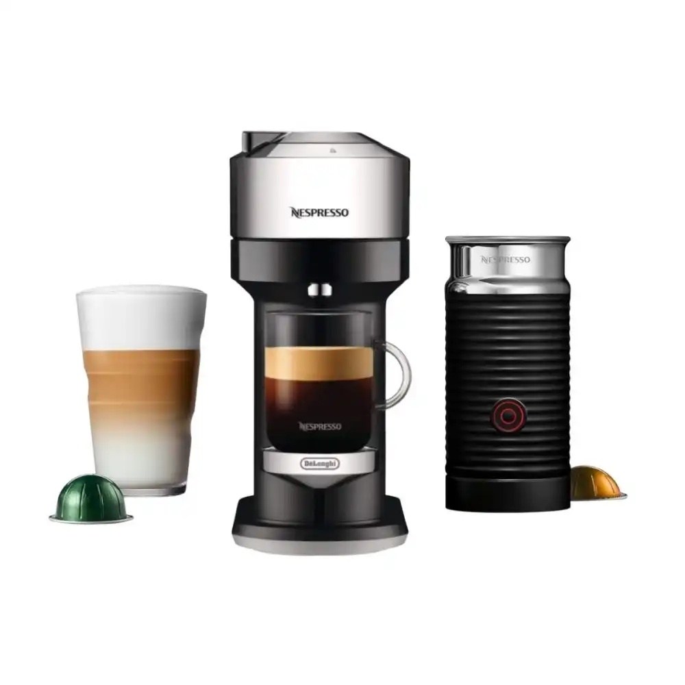 Nespresso Vertuo Next Premium Coffee & Espresso Machine with Aeroccino by De'Longhi | Chrome