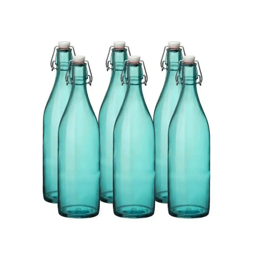 Bormioli Rocco Giara 33.75oz (1L) Swing Top Glass Bottles (Set of 6) | Sky Blue