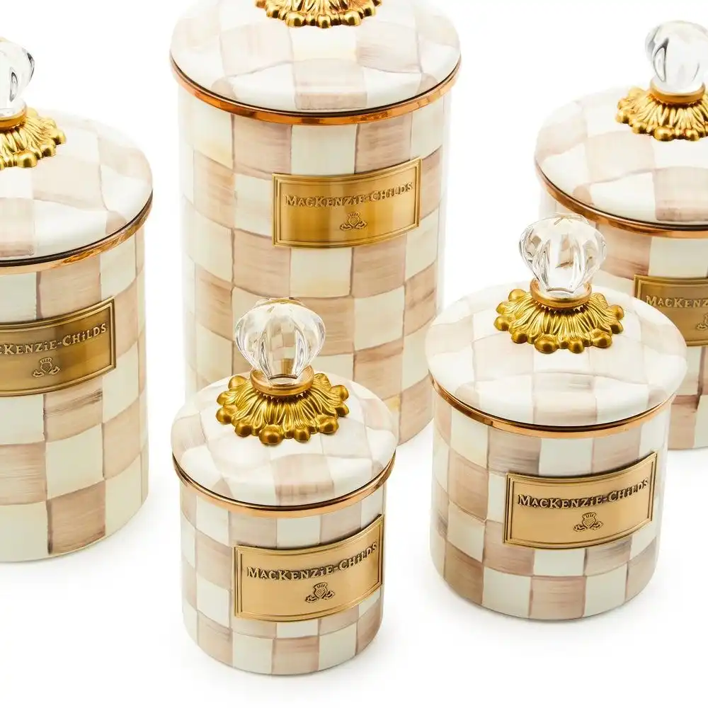 Alternative view of MacKenzie-Childs Mocha Check 14oz Mini Canister