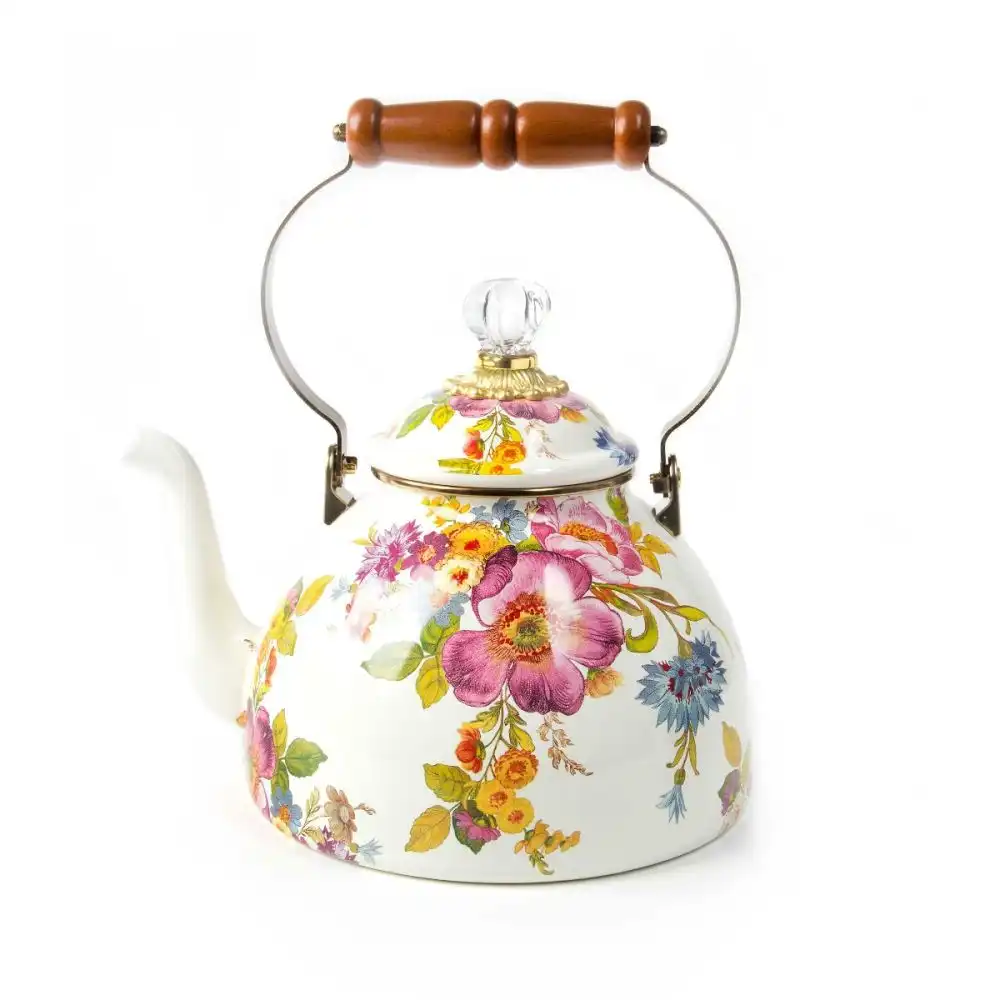 MacKenzie-Childs White Flower Market 3 Qt. Tea Kettle